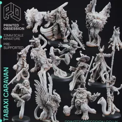Tabaxi Caravan Set- 14 Models - PRESUPPORTED - 32mm Scale - Illustrations & Rules