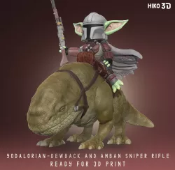 The Child Yodalorian - Dewback - Amban Sniper Rifle - The Mandalorian Star Wars - 3D Fan Art