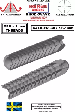 BIG BORE HIGH POWER AIRGUN SILENCER CALIBER .30 / .357 / .50