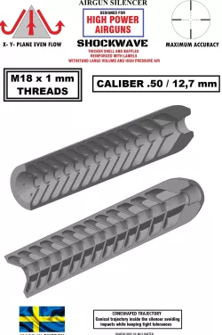 BIG BORE HIGH POWER AIRGUN SILENCER CALIBER .30 / .357 / .50