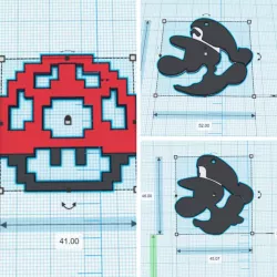 Mario Bros, Luigi Bros and Mushroom Keychain