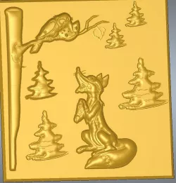 Bas-relief real 3D Relief For CNC and sculpture building decor for decoration "THE CROW AND THE FOX" lisa-02 3d print and cnc