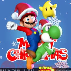 Mario - Yoshi - Lumas - Fanart