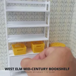Miniature Bookshelf, 3D Print Dollhouse Bookshelf, Mid-Century Bookshelf for Dollhouse, 3D Model, Dollhouse 3D Print File