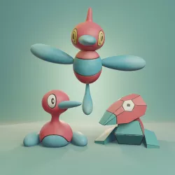 Pokemon - Porygon, Porygon 2 and Porygon Z with 2 bases