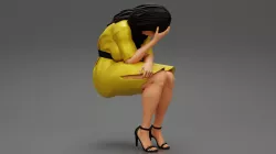 Sad Young Woman Sitting on a Chair 3D Print Model
