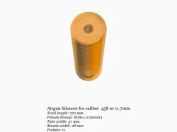 Airgun silencer (long) with M18x1 threads .458 caliber 11.7mm