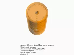 Airgun silencer (long) with UNEF 5/8-24 threads .22 caliber 5.5mm