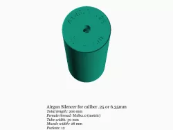 Airgun silencer (medium) with M18x1 threads .25 caliber 6.35mm