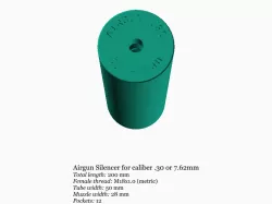 Airgun silencer (medium) with M18x1 threads .30 caliber 7.62mm