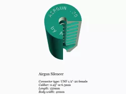 Airgun silencer (short) with UNF 1/2 threads .25 caliber 6.35mm
