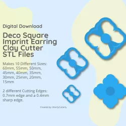 Art Deco Square Imprint Clay Cutter- Embossed STL Digital File Download- 10 sizes and 2 Cutter Versions