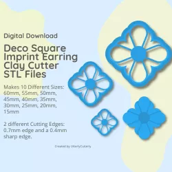 Art Deco Square Imprint Petal Clay Cutter- Embossed STL Digital File Download- 10 sizes and 2 Cutter Versions