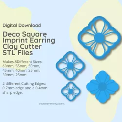 Art Deco Square Imprint Petal Clay Cutter- Embossed STL Digital File Download- 8 sizes and 2 Cutter Versions