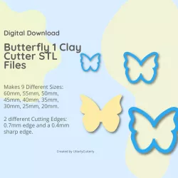 Butterfly 1 Clay Cutter - STL Digital File Download- 9 sizes and 2 Cutter Versions