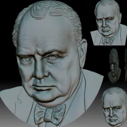 Sir Winston Churchill 3D portrait bas-relief model for CNC router or 3D printer