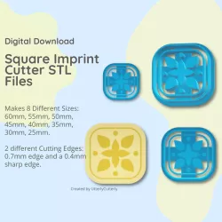 Square Imprint Clay Cutter - STL Digital File Download- 8 sizes and 2 Cutter Versions