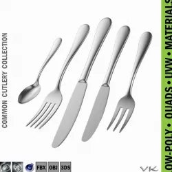 Common Cutlery Set 5 Pieces Low-poly  3D model