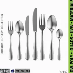 Common Cutlery Set 7 Pieces Low-poly  3D model