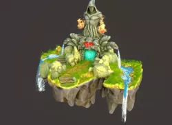 Fantasy stylized flying island with rivers and portal 3D model