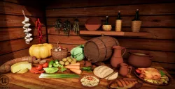 food vegetables utensils for a rustic or medieval kitchen Low-poly  3D model