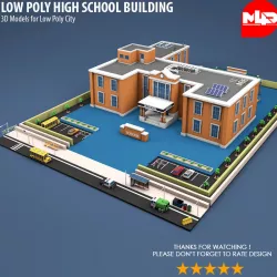Low Poly High School Building Low-poly  3D model