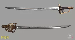 Pirate Marine Cutlass with Brass Hilt and Engraved Blade 3D model