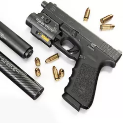 Pistol Glock 17 Gen4 with Flashlight and Silencer 3D model