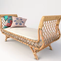 Rattan Paloma Beach Bench with Pillows 3D model