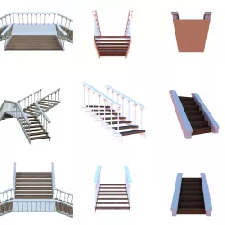 Wooden stairs package Low-poly  3D model