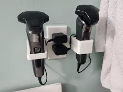 Dual Mount Wall Outlet Plate with Shaver Mount (Norelco 7100 Shaver Compatible - 37mm Hole)