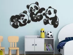 Three laughing panda babies