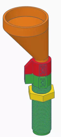 Powder through die and funnel