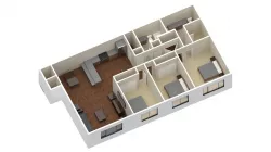 3 Bedroom 2 bathroom apartment unit model modern architectural  Low-poly  3D model