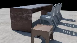 Classroom Plastic Chairs And Wornout Table 3D model