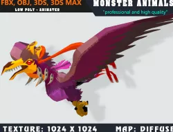 Low Poly Bird Monster 07 3D Model - Animated Low-poly  3D model