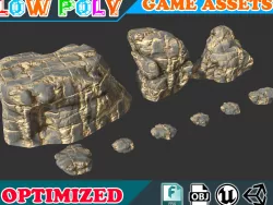 Low poly Realistic Rock desert cliff pack 002A - Game Ready Low-poly  3D model