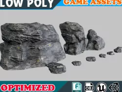 Low poly Realistic Rock Mordor cliff pack 002A - Game Ready Low-poly  3D model