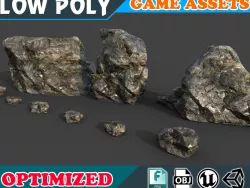 Low poly Realistic Wet Mossy Rock pack 002A3 Low-poly  3D model