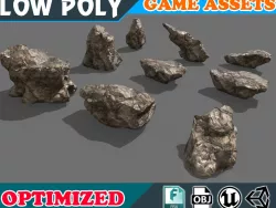 Low poly Realistic Wet Mossy Rock pack 002C Low-poly  3D model