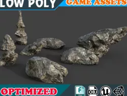 Low poly Realistic Wet Mossy Rock pack 002D Low-poly  3D model