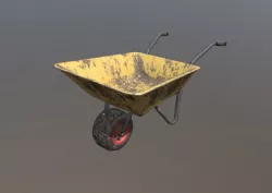 Low Poly Wheel Barrow Yellow Dirty Low-poly  3D model