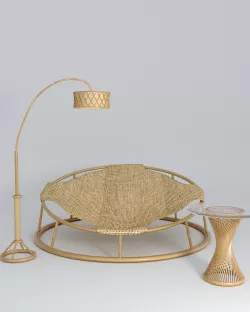 Round rattan chair table floor lamp 3D model