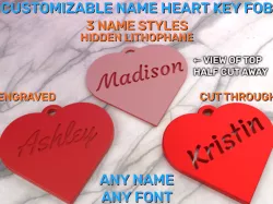 Customizable Name Heart Key Fob