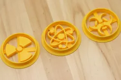 Atom, bio hazard, nuclear signs cookie cutters