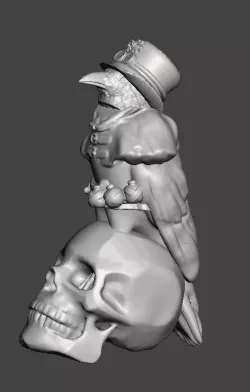 Clockwork Raven on Human Skull -Steampunk Gothic 