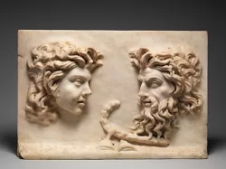 Roman marble relief of a Satyr and a Silenus