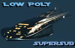 Low Poly Supersub futuristic spaceship with lights Low-poly 3D model