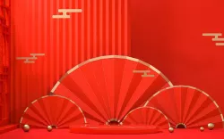 red Chinese style new China-Chic folding fan 3D model