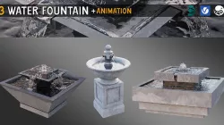 3 Animated Water Fountain Set 3D model